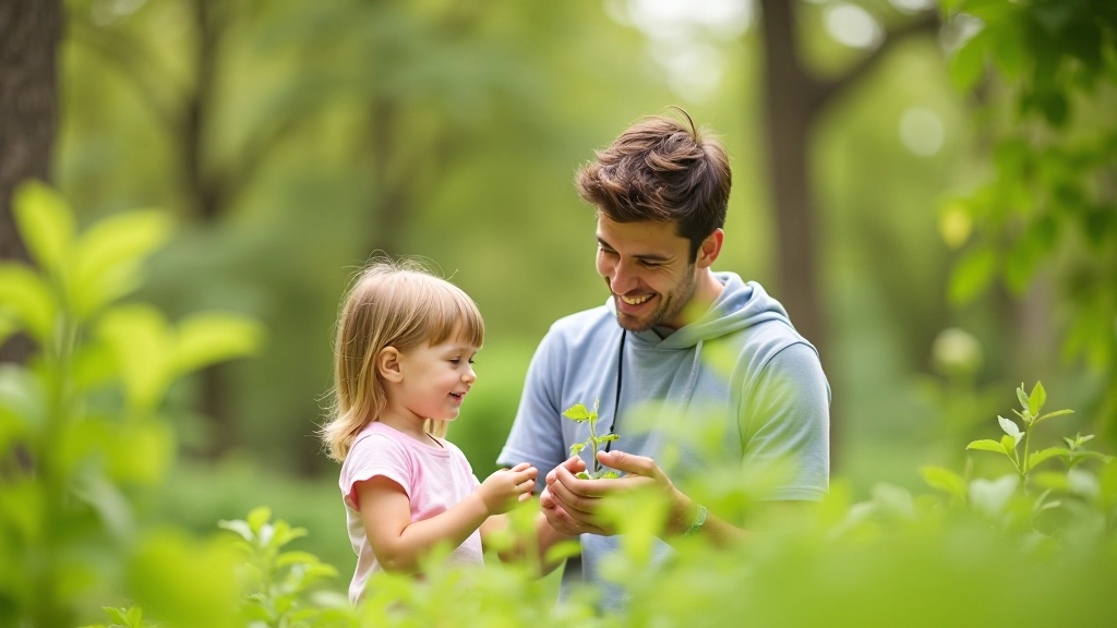 Parent and child exploring nature together