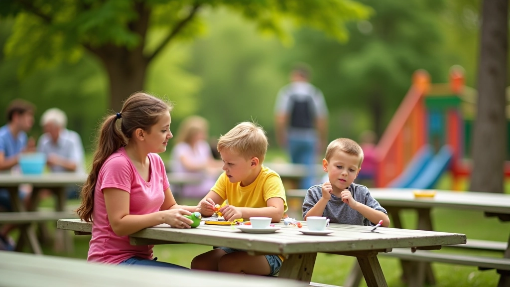 Community park gathering with families