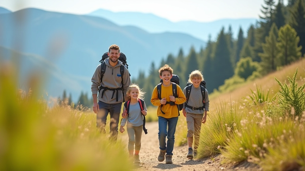 Family enjoying a hiking adventure on a scenic mountain trail