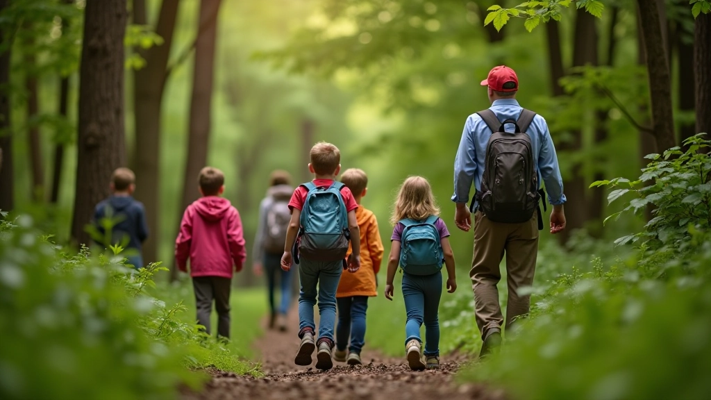 Group of families on nature exploration hike
